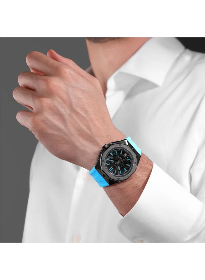 CERRUTI 1881 Fluro Blue Men's Arezzo Black Carbon Dial Silicone Strap Analog Watch for Men, 41mm for Men | Best Price UAE